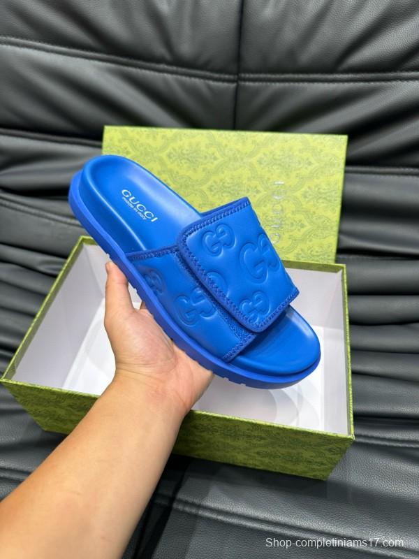 2024 Slippers Gucci Blue Leather Slippers MJ00200
