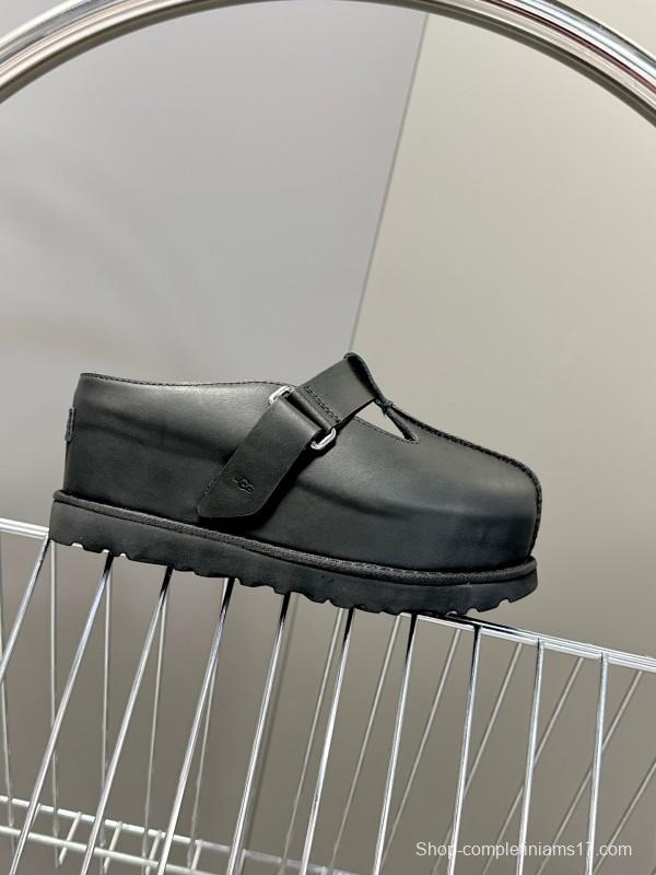 2025 UGG Black Leather Slippers KFY00230