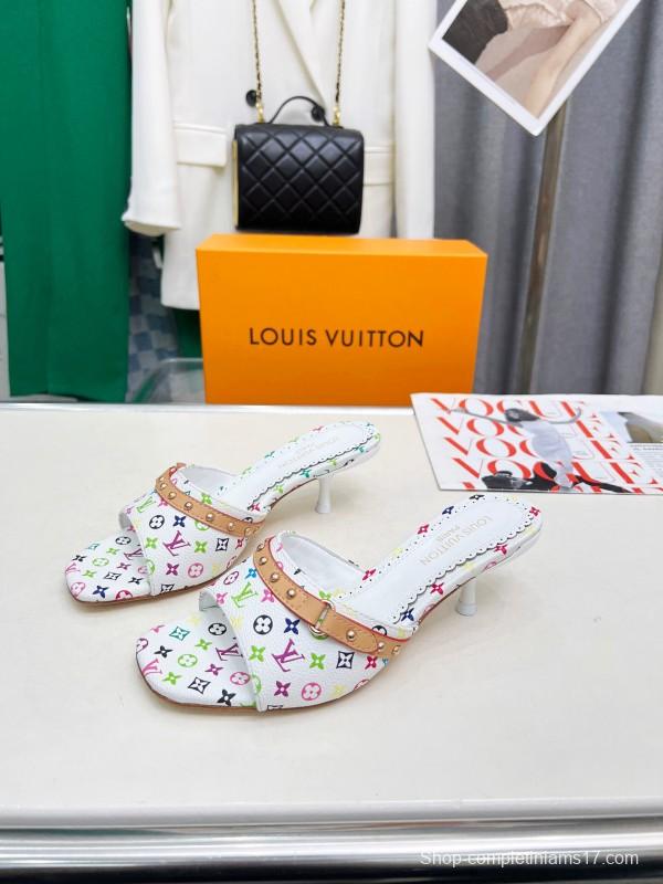 2025 Women Louis Vuitton Multicolor Leather Heeled Mule LY00260