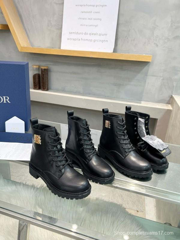 2024 Women Dior Black Leather Ankle Boots MJ00350