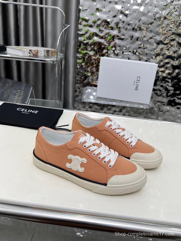 2025 Women Celine Apricot Canvas Sneakers LY00210