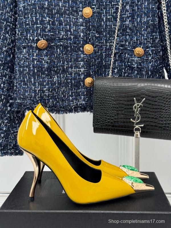 2024 Women Yves Saint Laurent Yellow Patent Leather High Heels