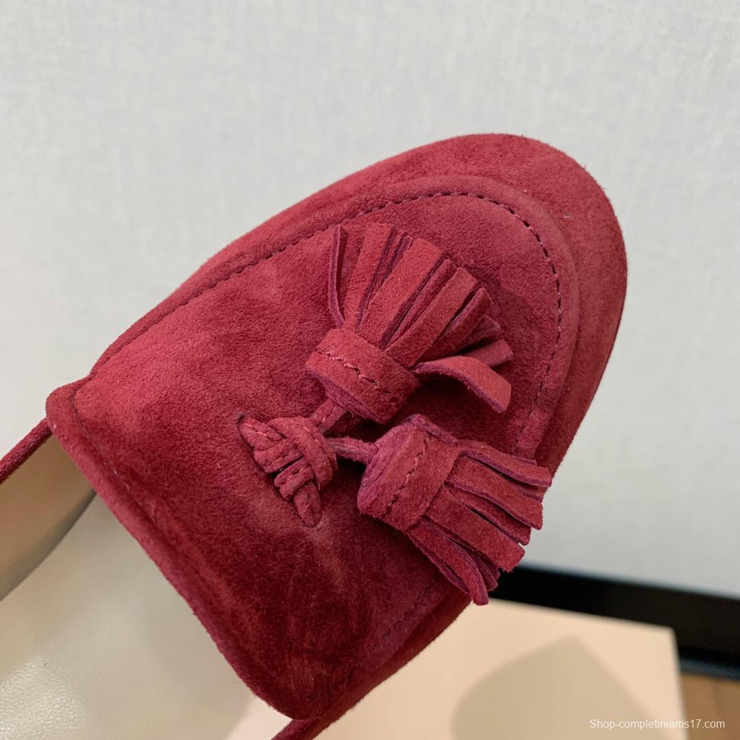 2025 Women Gianvito Rossi Red Suede Platform Loafers Tassel KFY00330