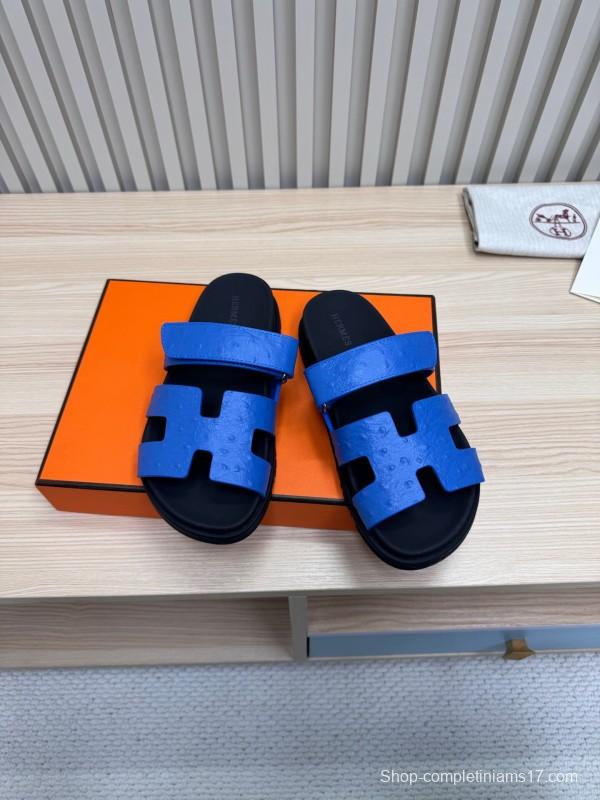 2025 Slippers Hermès Blue Leather Slippers