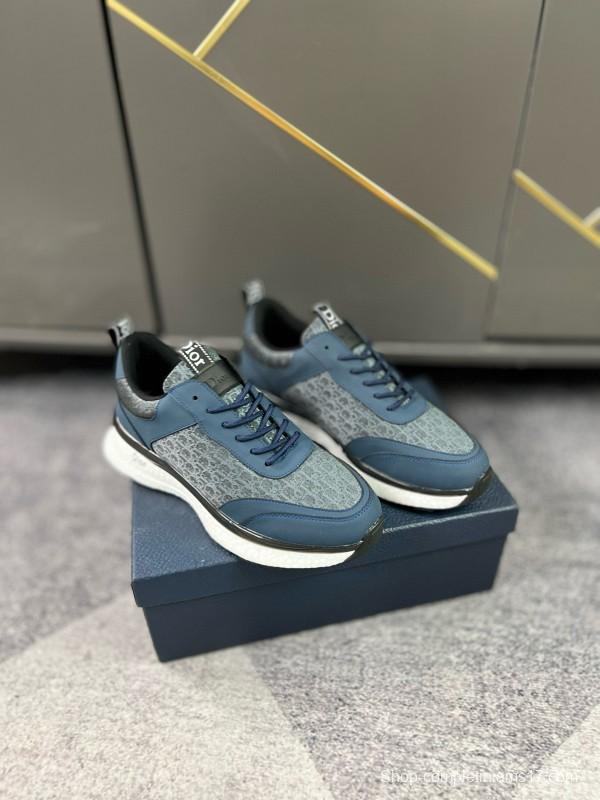 2024 Unisex Dior Blue Grey Leather Fabric Casual Shoes MJ00270