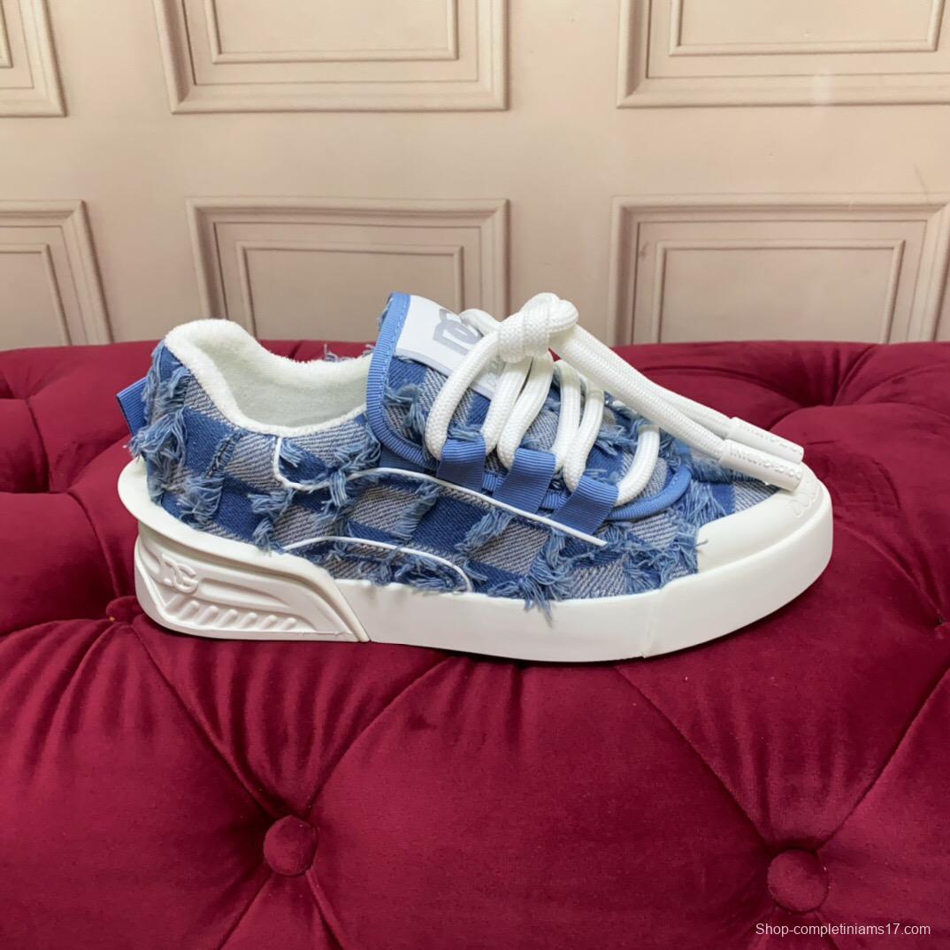 2025 Women Dolce & Gabbana Blue Denim Leather Sneakers