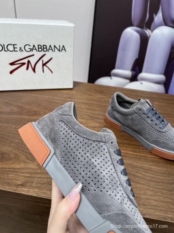 2025 Men Dolce & Gabbana Gray Suede Casual Sneakers LY00280