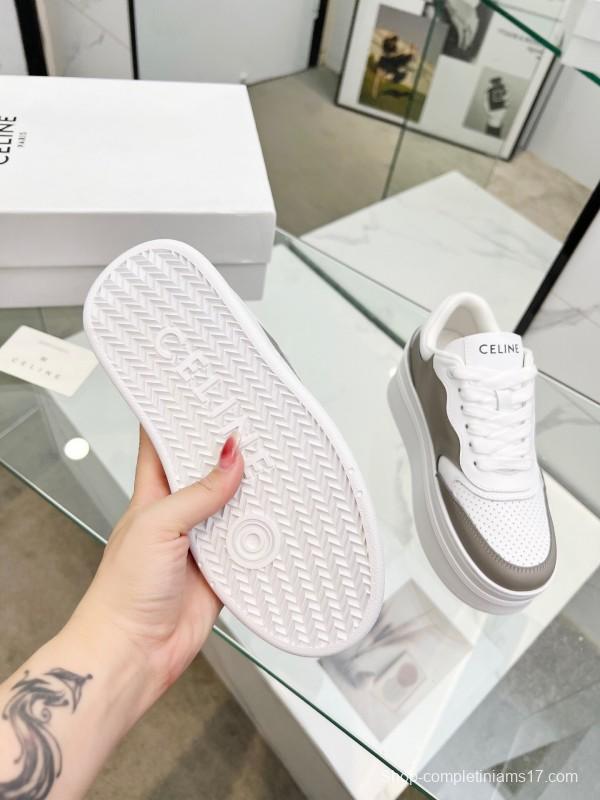 2025 Women Celine White Grey Leather Block Triomphe Sneakers LY00270