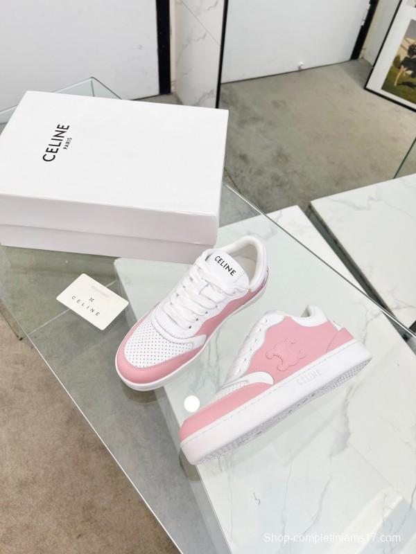 2025 Women CELINE White Pink Leather Sneakers