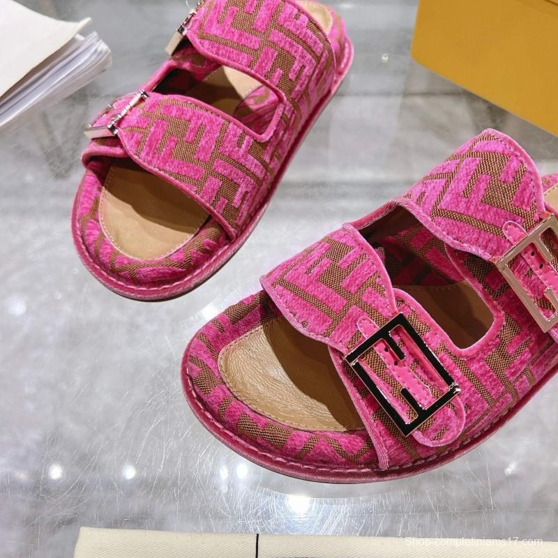 2025 Slippers Fendi Pink Jacquard Buckle KFY00250