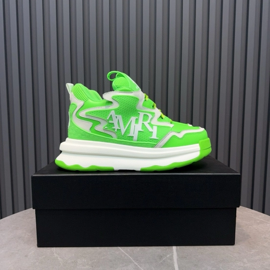 2024 Unisex Amiri Green White Mesh Leather Sneakers MJ00410