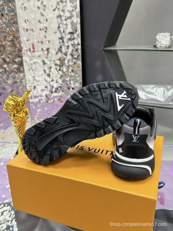 2025 Men Louis Vuitton Black Grey Mesh Leather Sneakers MJ00420