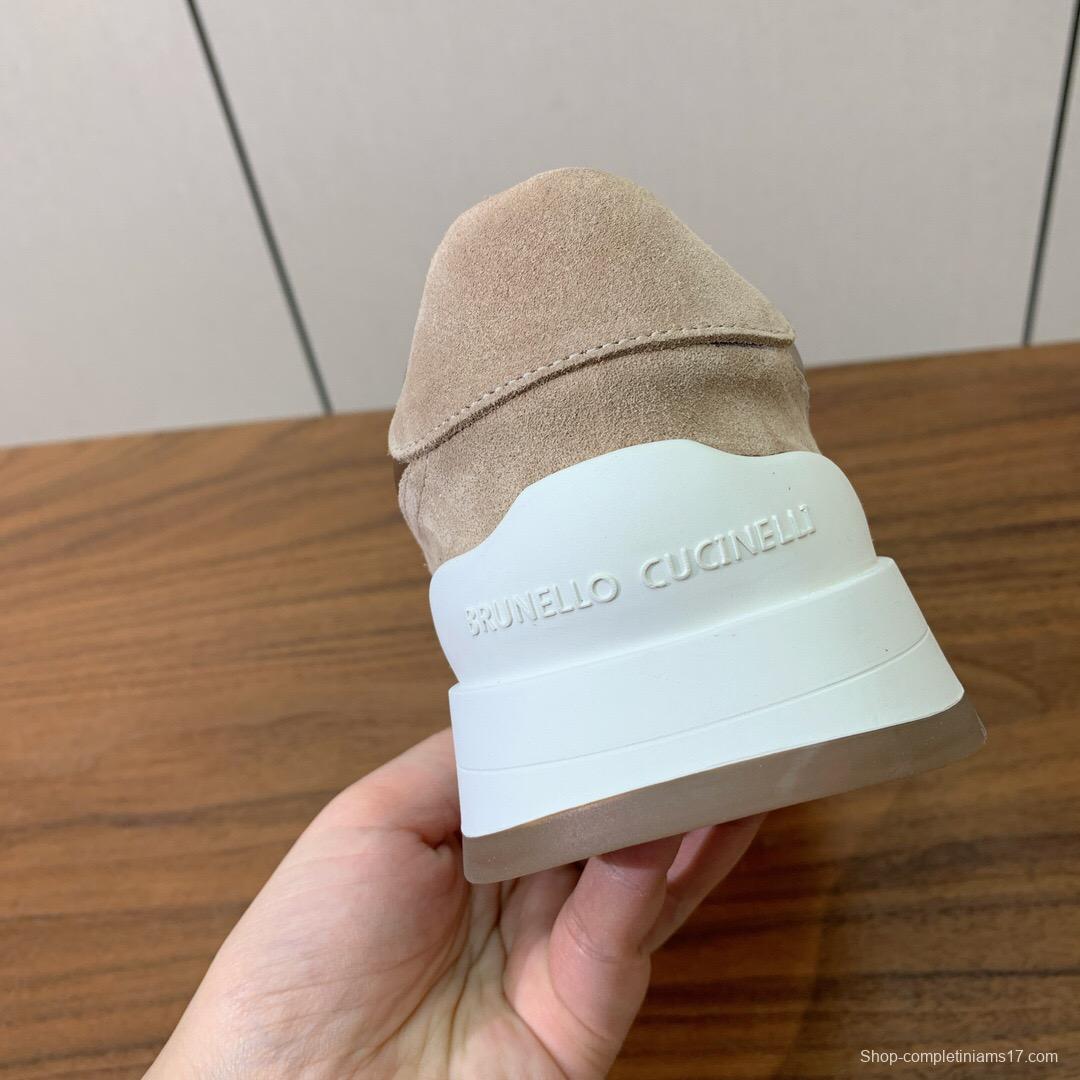 2025 Unisex Brunello Cucinelli Beige Black Mesh Suede Sneakers