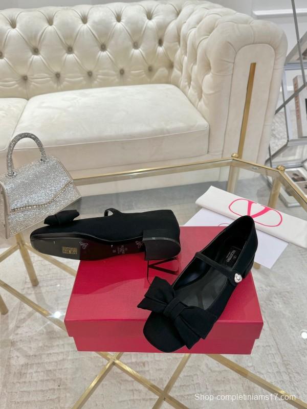 2025 Women Valentino Black Suede Mary Jane Bow LY00300