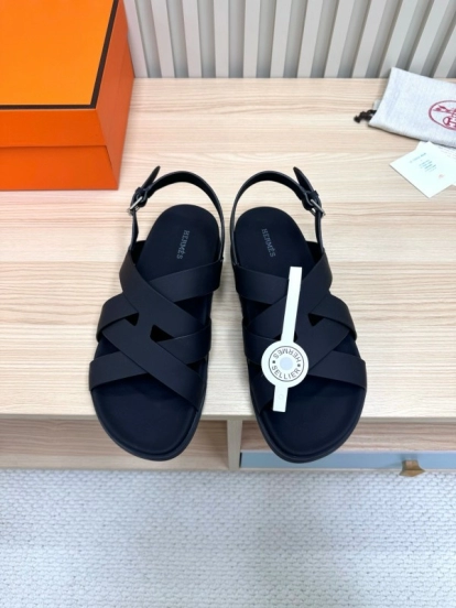 2025 Slippers Hermès Black Leather Sandals