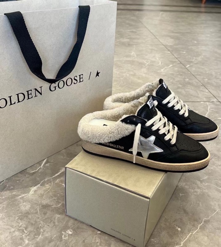 2024 GGDB Black White Leather Shearling Slippers MJ00280