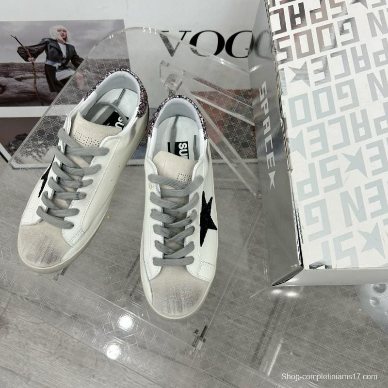 2025 Women GGDB White Black Glitter Leather Sneakers