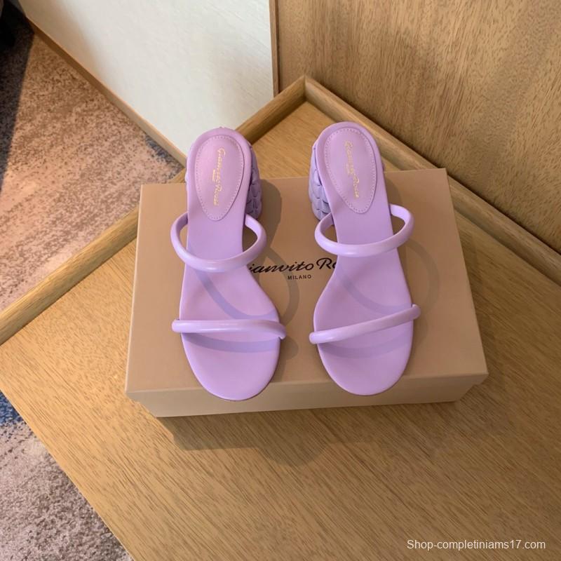 2025 Women Gianvito Rossi Purple Leather Slippers