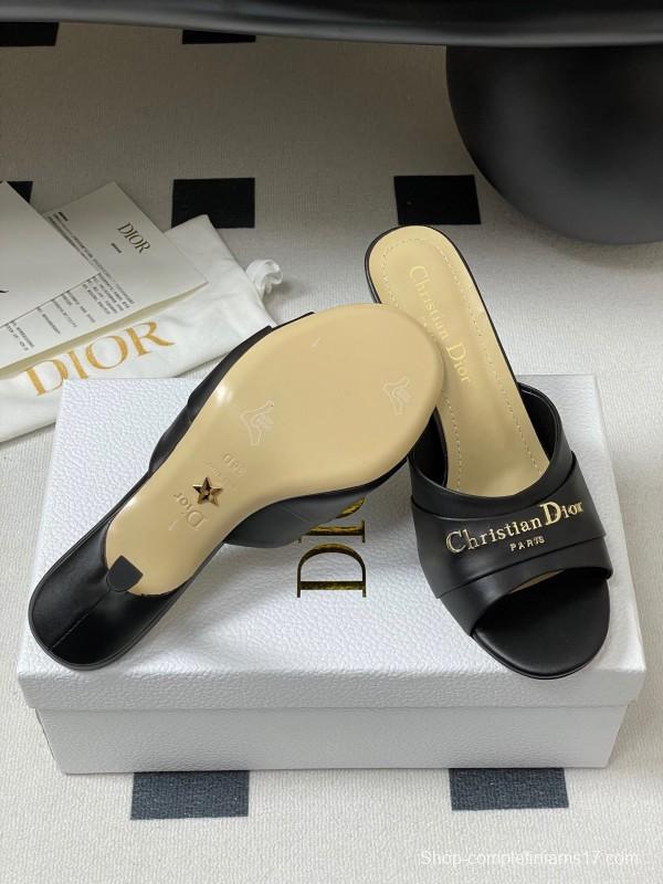 2025 Women Dior Black Leather High Heel Mules