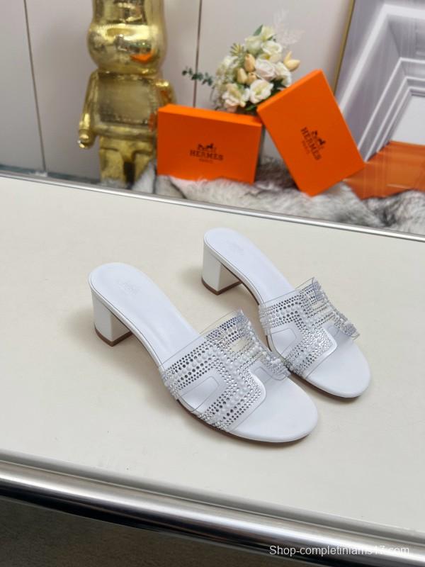 2025 Slippers Hermès White Leather Crystal MJ00180