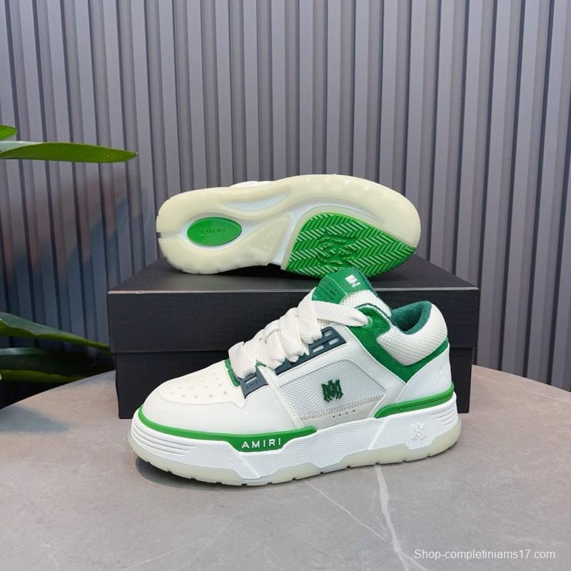 2024 Unisex Amiri White Green Leather Mesh Sneakers MJ00360