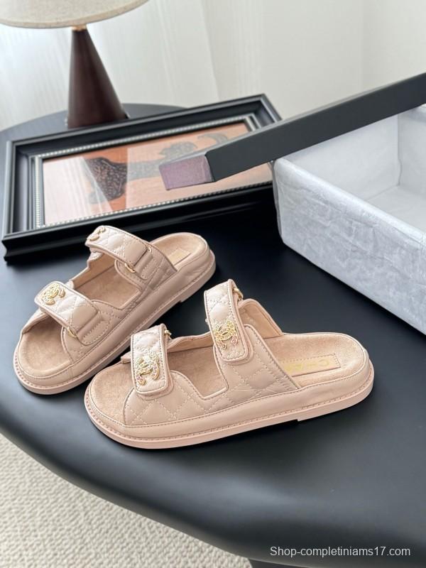 2025 Women Chanel Beige Leather Sandals LY00310