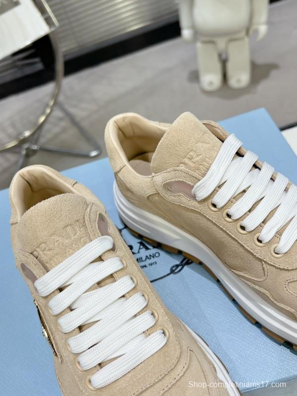 2025 Unisex Prada Beige Suede Leather Sneakers