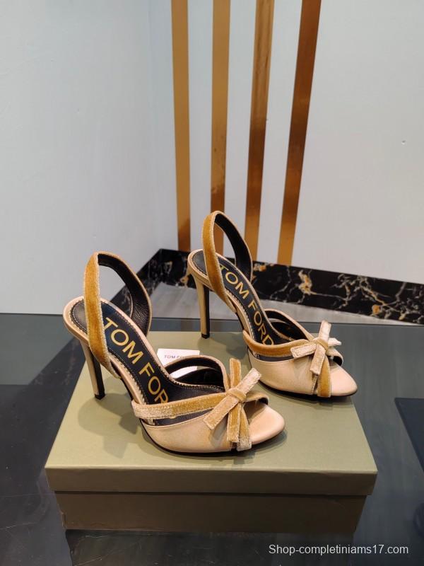 2025 Women TOM FORD Beige Velvet Silk High Heel Slingback Bow KFY00300