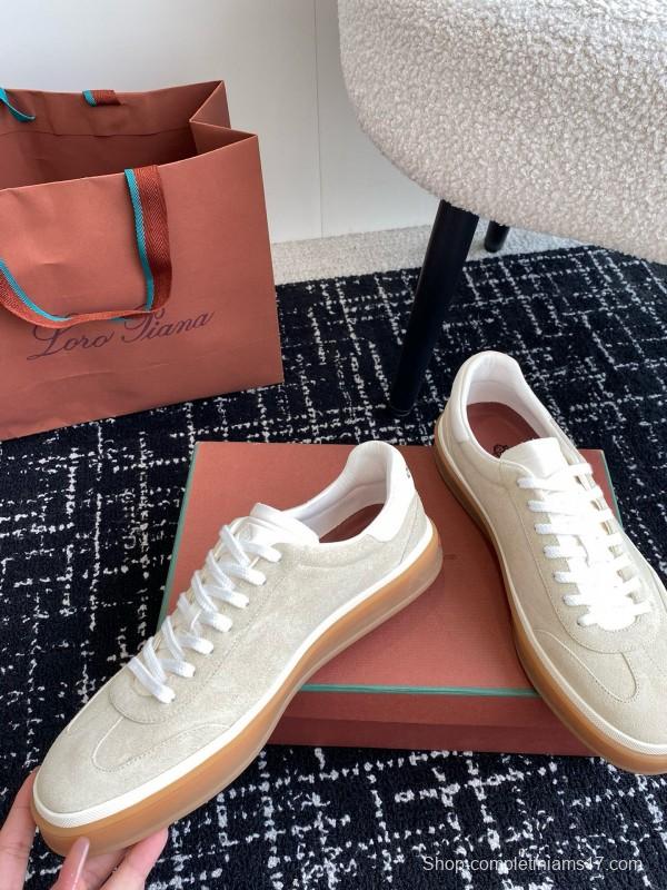 2024 Unisex Loro Piana Beige White Leather Suede Casual Shoes MJ00320