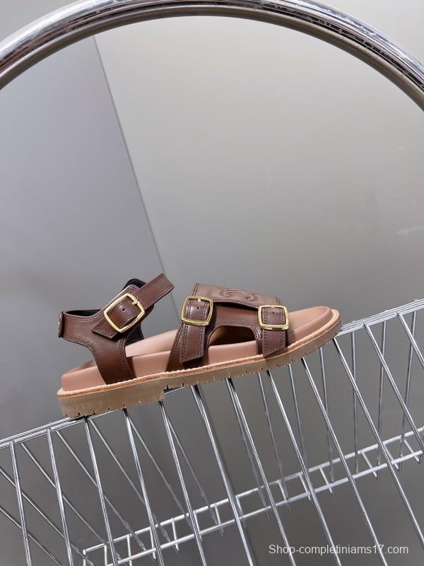 2025 Women Celine Brown Leather Sandals KFY00280