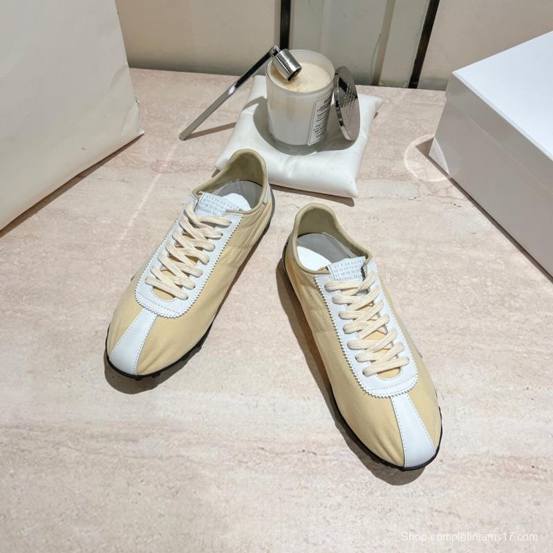 2025 Unisex MM6 Maison Margiela Beige White Nylon Suede Sneakers Distressed KFY00290