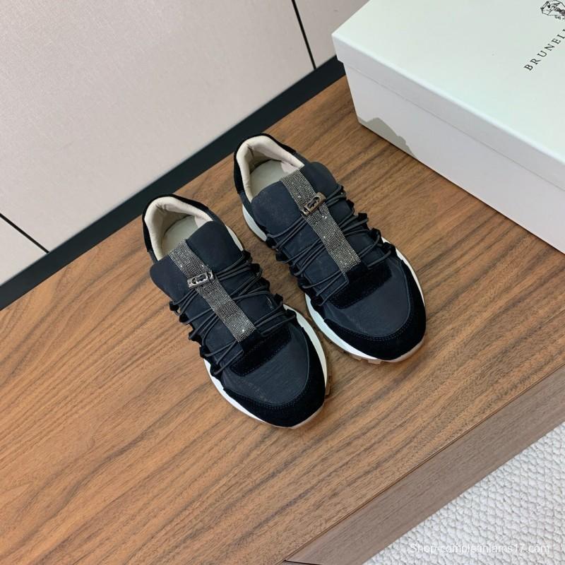 2025 Unisex Brunello Cucinelli Black Suede Leather Sneakers LY