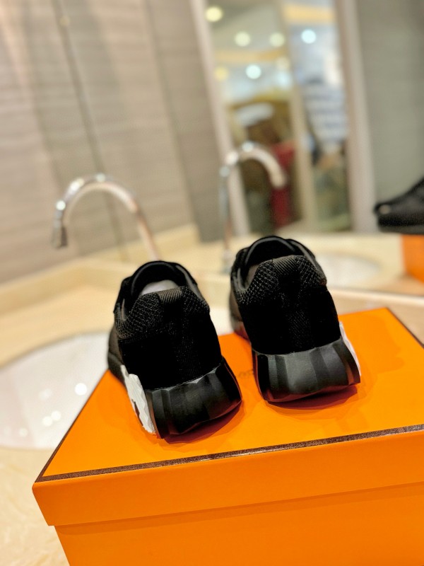 2024 Unisex Hermès black mesh suede sneakers