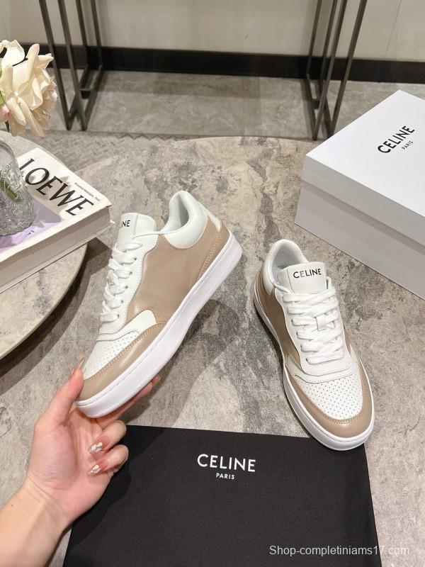 2025 Women Celine Beige White Leather Sneakers