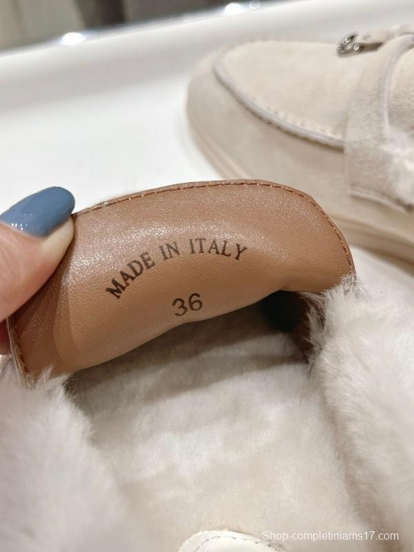 2024 Women LP Beige Suede Loafers Furry Lining MJ00300