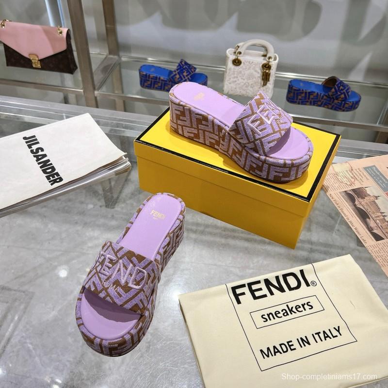 2025 Fendi Lavender Brown Canvas Slippers