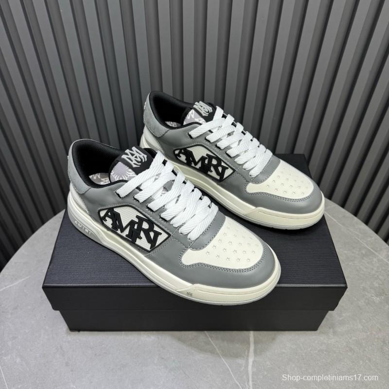 2025 Unisex Amiri White Grey Leather Sneakers MJ00360