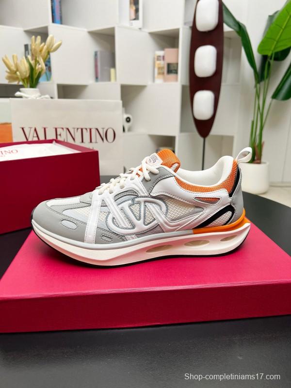 2025 Unisex Valentino White Orange Grey Mesh Fabric Sneakers Vlogo Welding LY00410