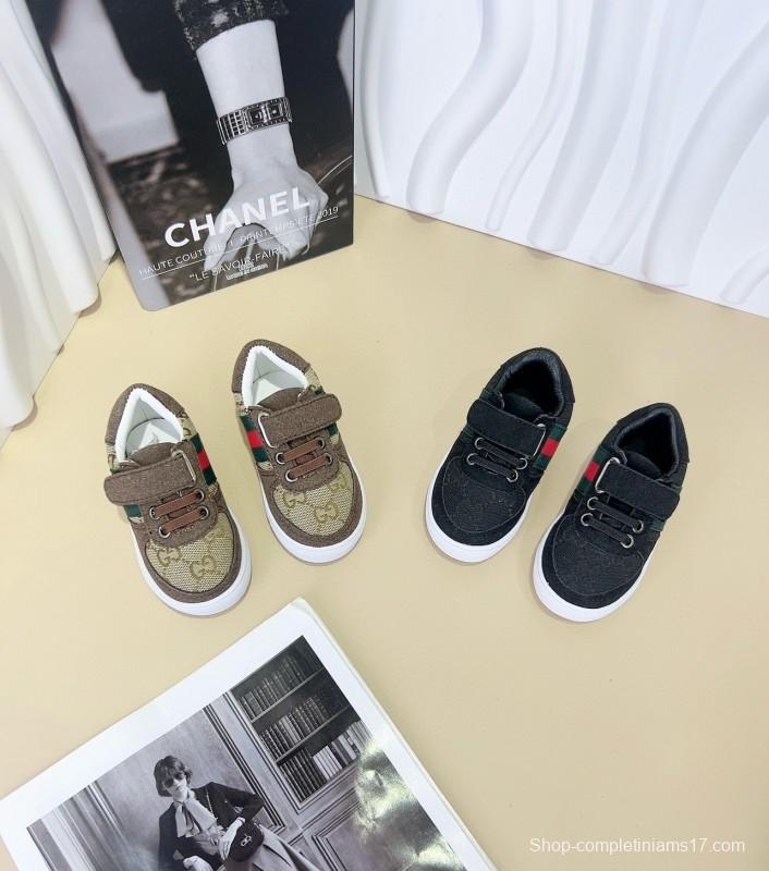 2024 Kids Gucci Brown Green Canvas Sneakers