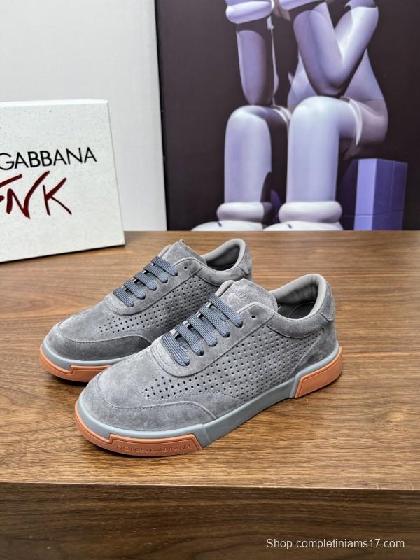 2025 Men Dolce & Gabbana Gray Suede Casual Sneakers LY00280