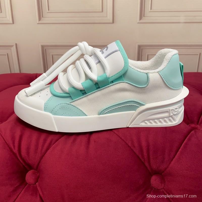 2025 Women Dolce & Gabbana White Mint Leather Mesh Sneakers