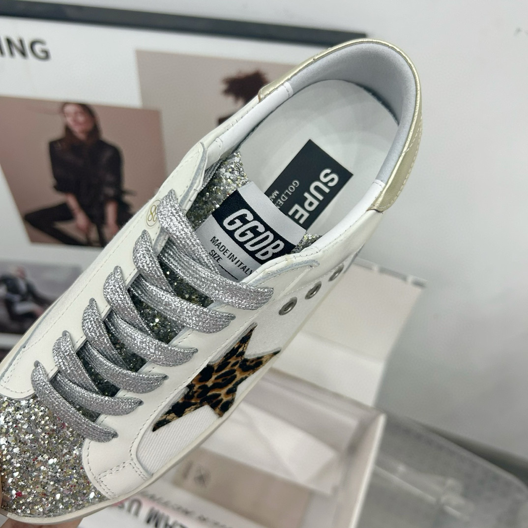 2025 Women GGDB White Leopard Print Leather Sneakers