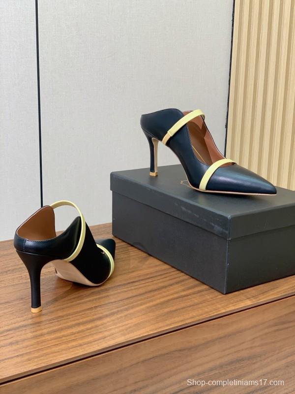 2025 Women Malone Souliers Black Yellow Leather Pumps