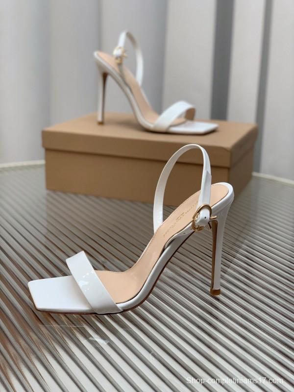 2025 Women Gianvito Rossi White Leather High Heel Slingback Sandals