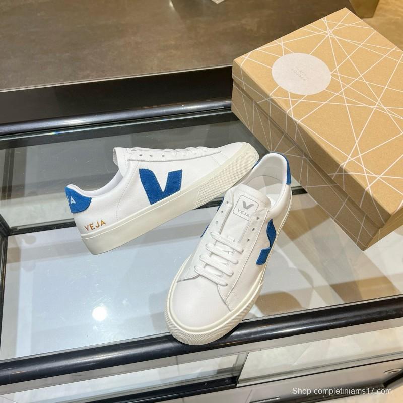 2025 Unisex VEJA White Blue Leather Canvas Sneakers MJ00240
