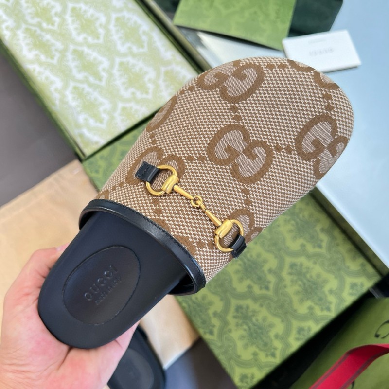2024 Slippers Gucci Brown Canvas Leather Slippers MJ00280