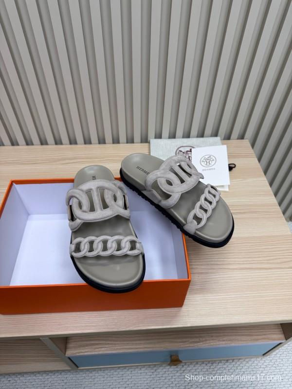 2025 Slippers Hermès Grey Suede Slippers