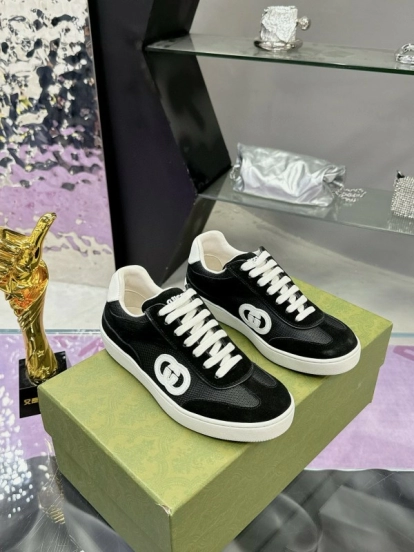 2024 Unisex Gucci Black White Leather Sneakers MJ00310