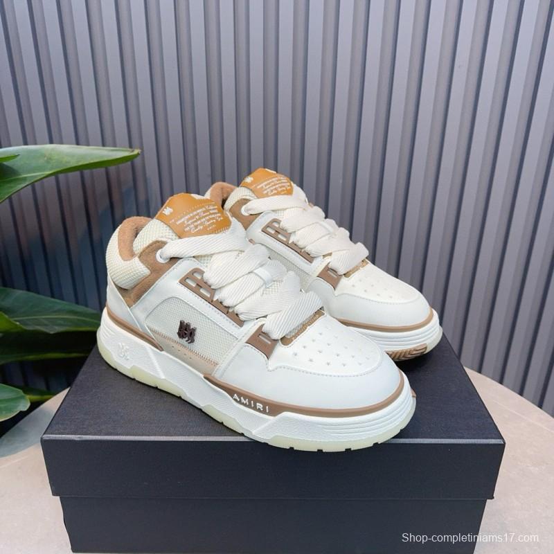 2024 Unisex Amiri White Beige Leather Mesh Sneakers MJ00360