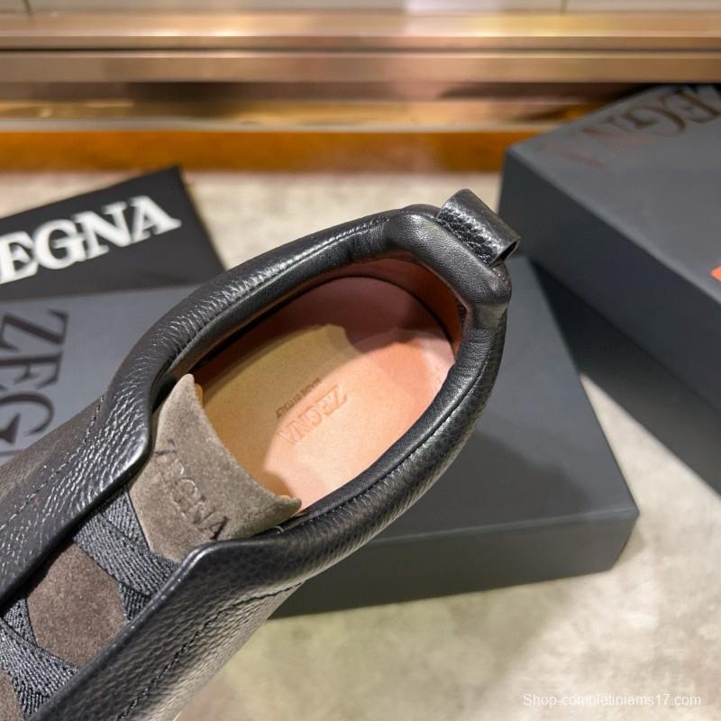 2024 Men Ermenegildo Zegna Black Brown Leather Suede Sneakers